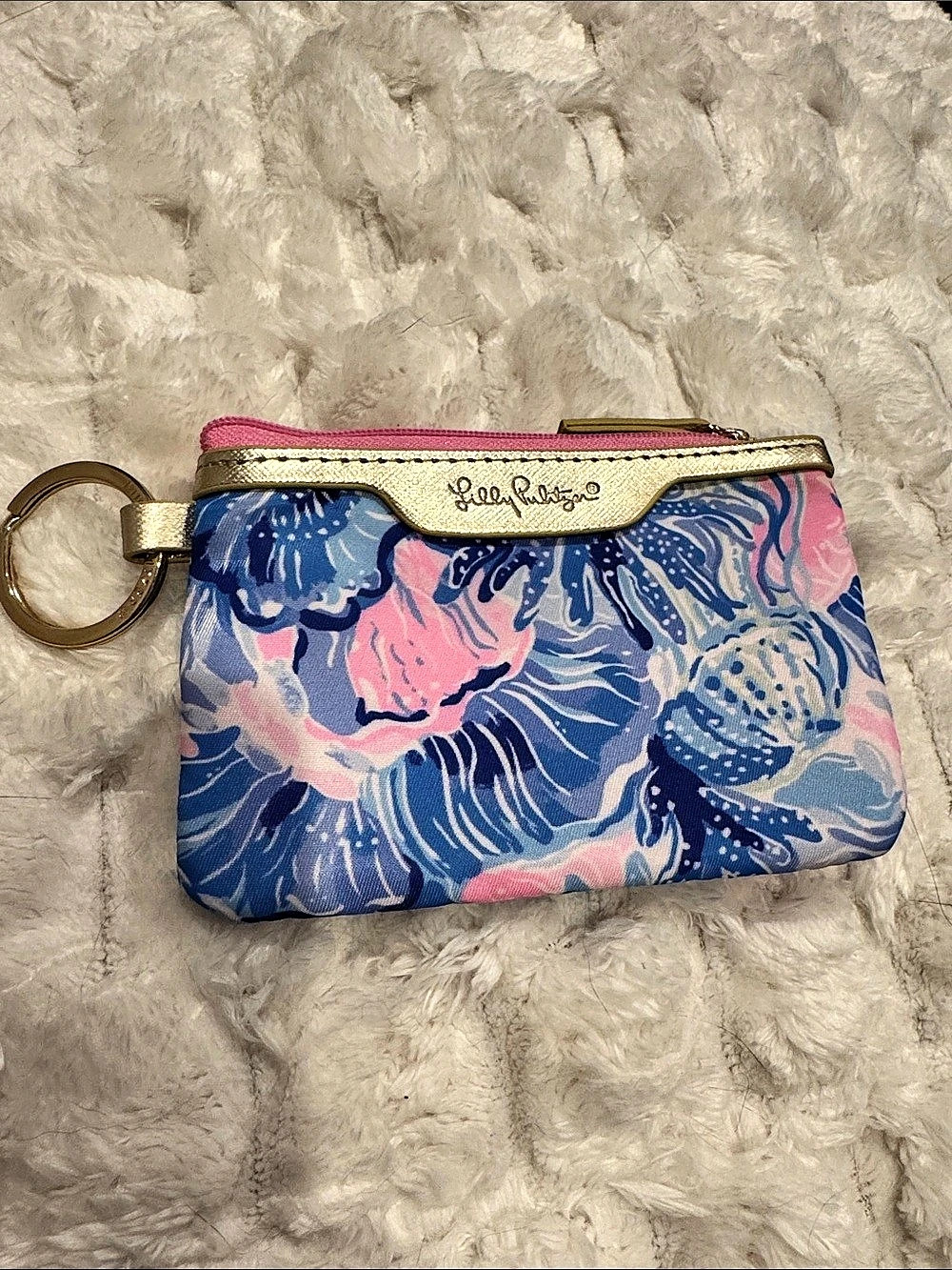 Lilly Pulitzer ID Case Floral Blue & Pink change purse/wallet